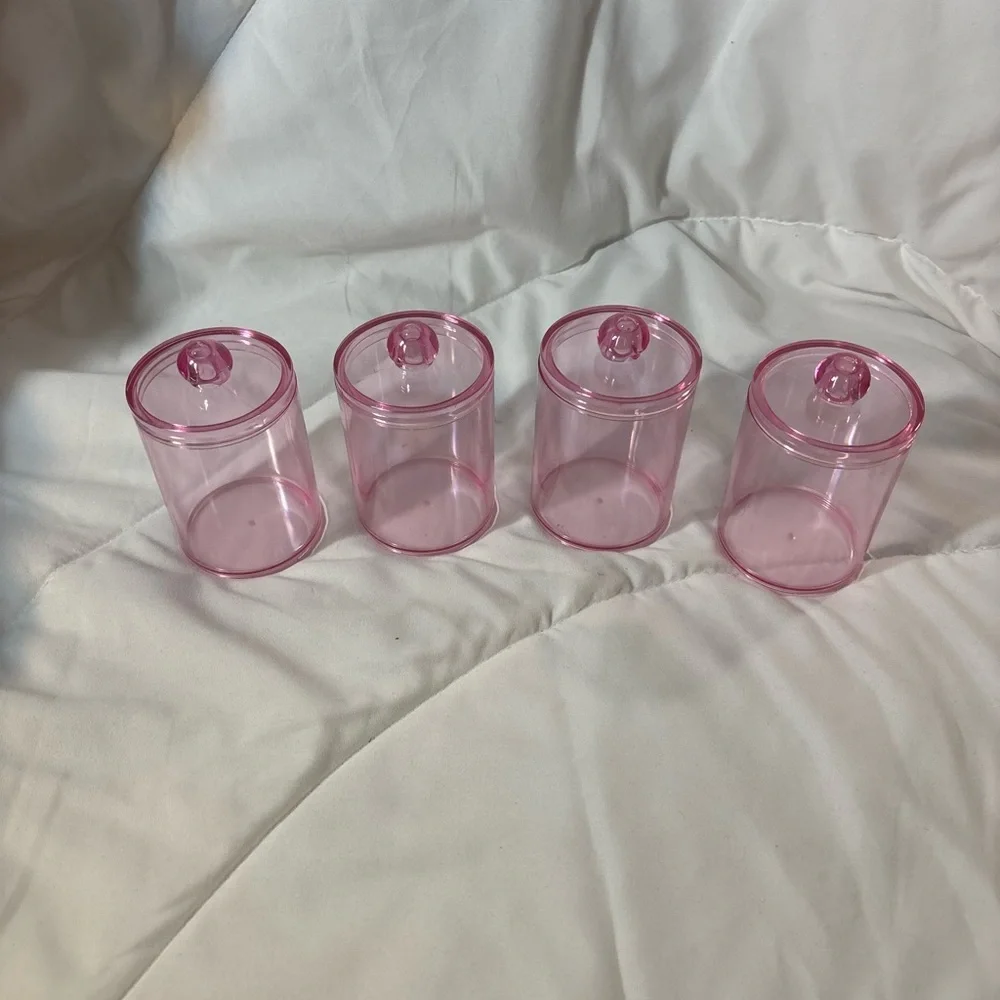 Set of 4 Pink Acrylic Canisters Organizers (Pink)